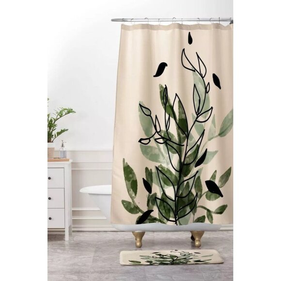 Aleeya Jones from Deny Designs Leaves Shower Curtain Green & Cream 71" x 74" - Picture 2 of 4